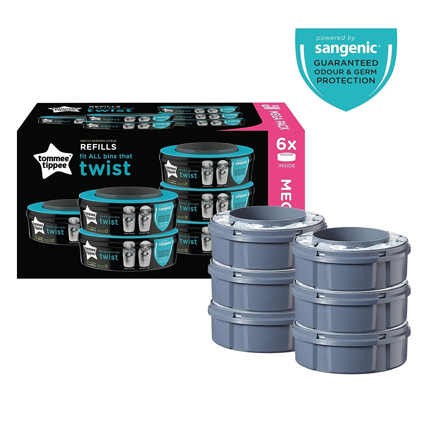 Tommee Tippee Twist and Click Advanced Nappy Disposal Sangenic Tec Refills,  Pack of 6 - (Compatible with Sangenic Tec, Twist and Click Bins) :  : Babyprodukter