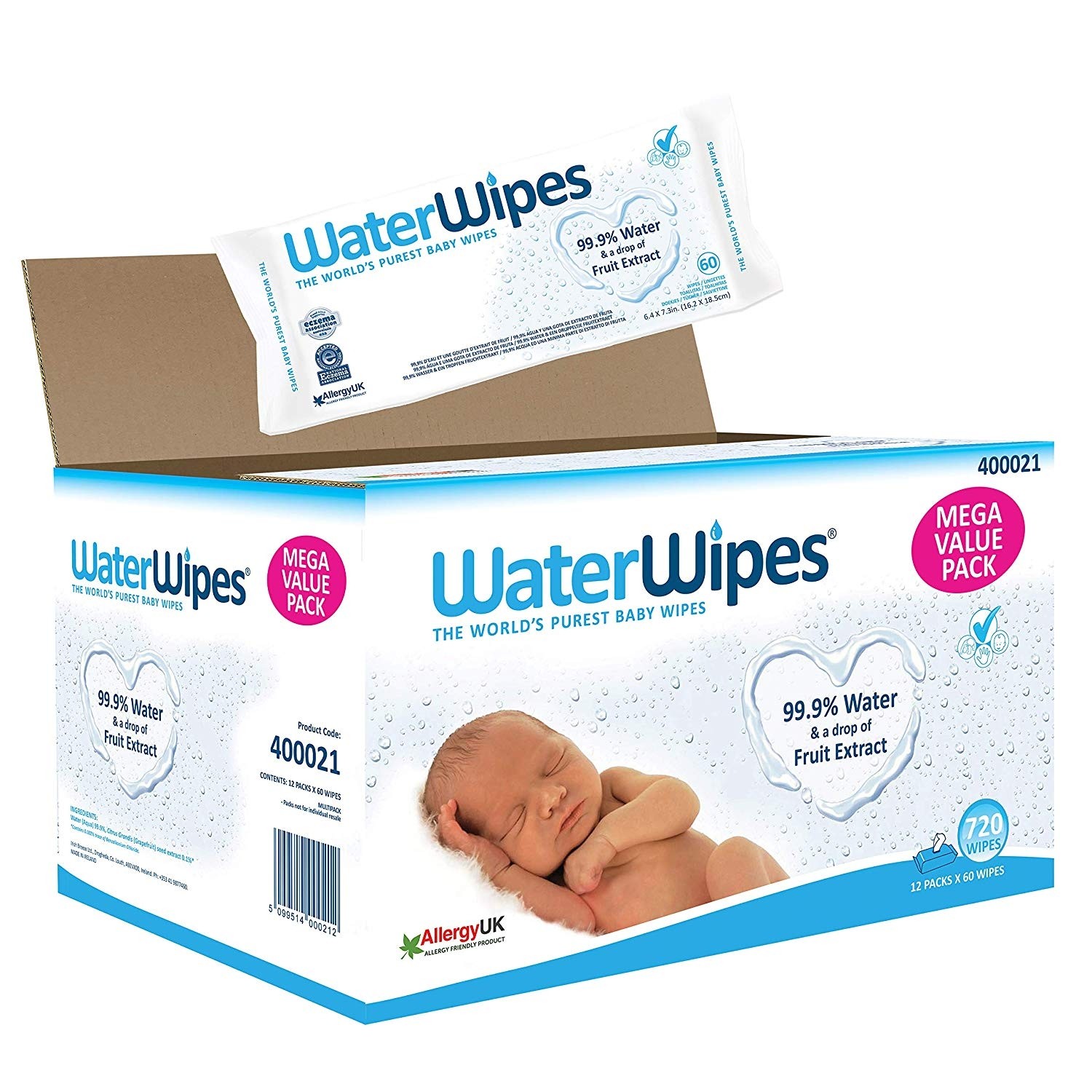 WaterWipes Baby Wipes Sensitive Newborn Skin, 720 Wipes