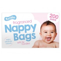 Rumbles Fragranced Nappy Bags W/ Tie Handles 200 Pack